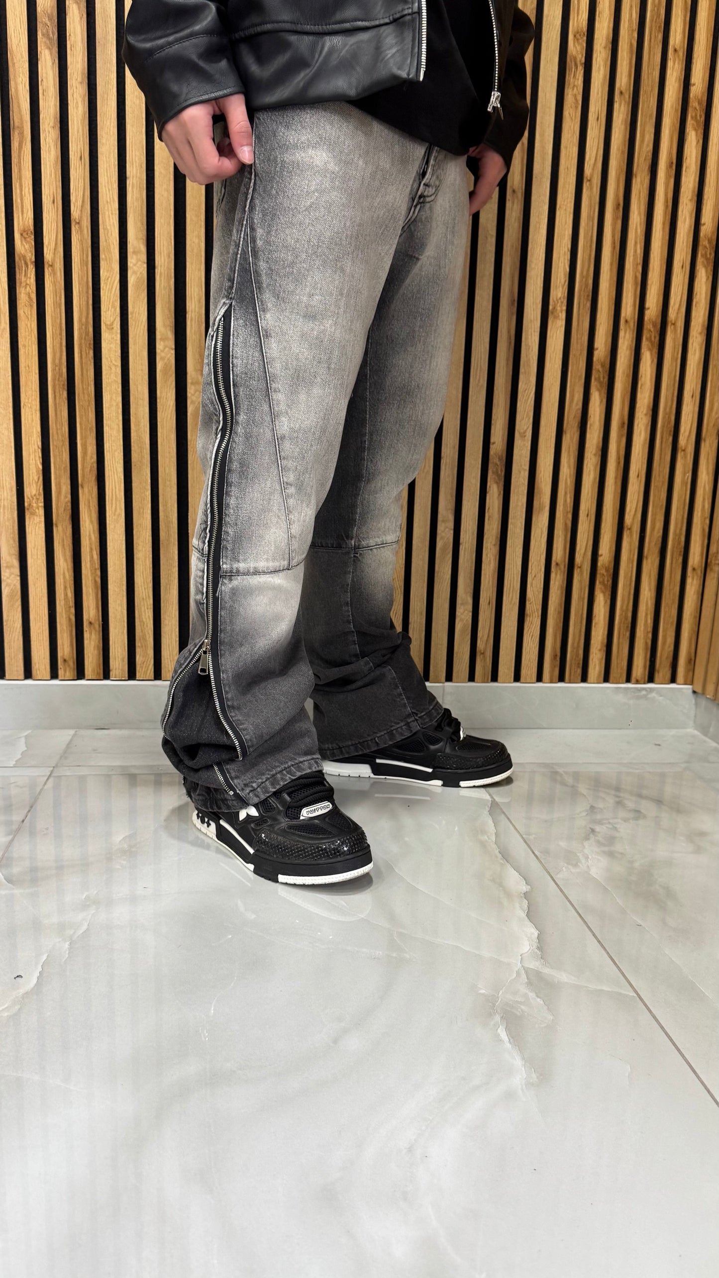 Jeans Flared Zip Long Sfumed Grey