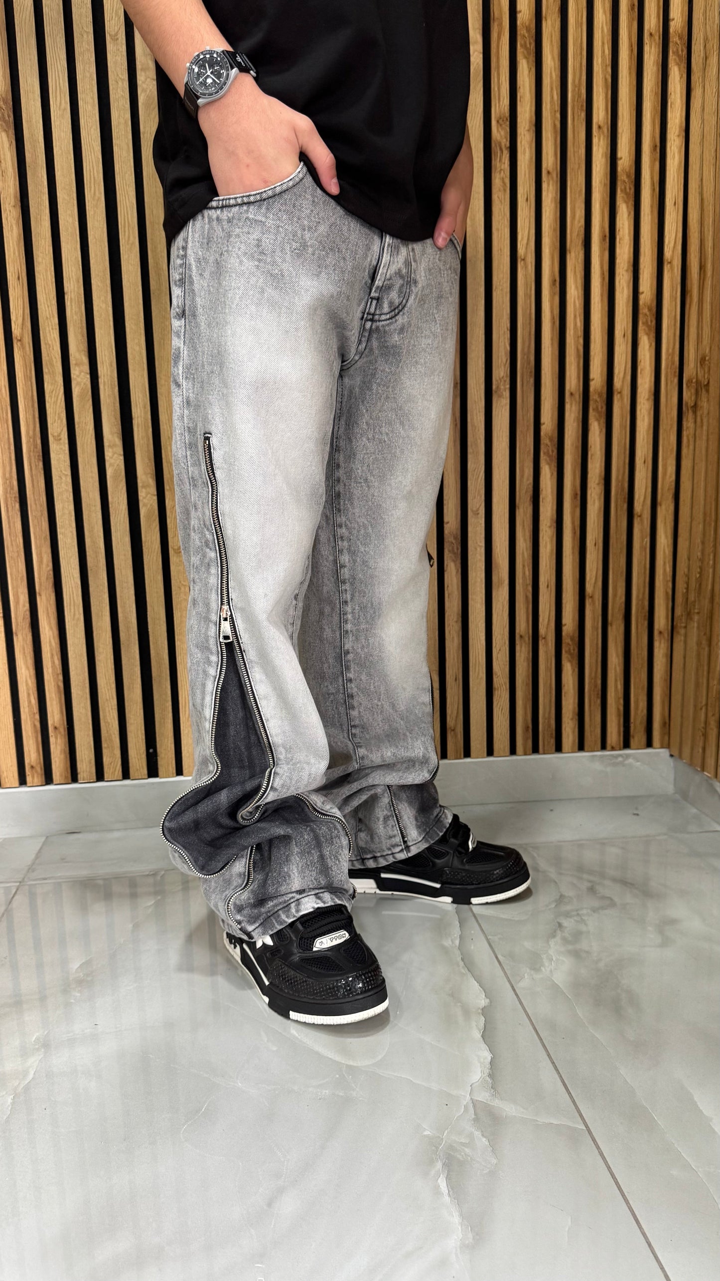 Jeans Flare Zipped Grey