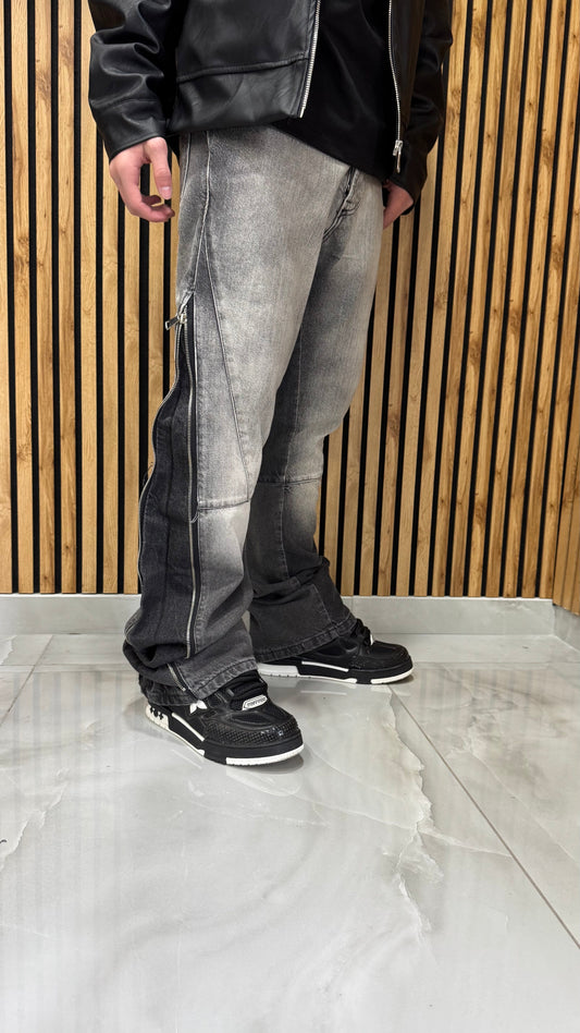 Jeans Flared Zip Long Sfumed Grey
