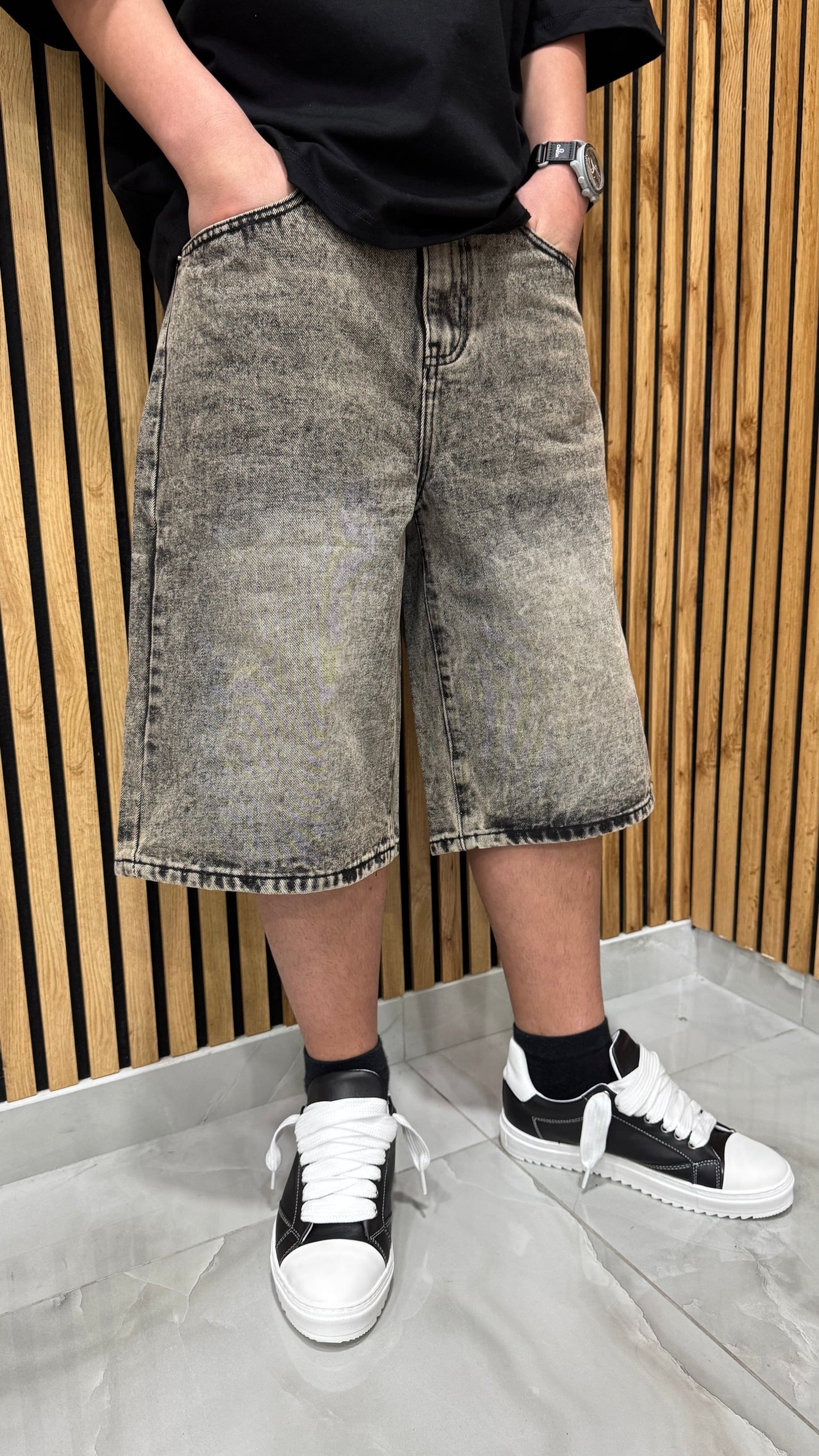 Short Jeans Baggy Marmorizzato